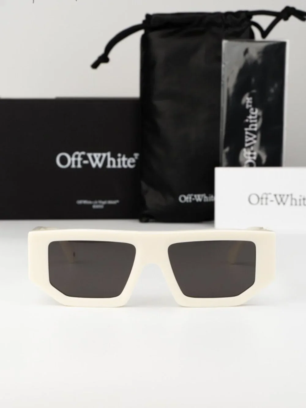 Off-White Women Sunglasses White Grey Rectangle OERI13F 0107 NEW AUTHENTIC